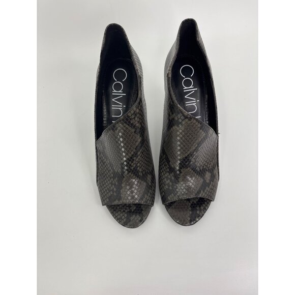 Calvin Klein Nastassia Snake Print Ankle Bootie Open Toe Heels Gray 7.5 - Picture 2 of 7